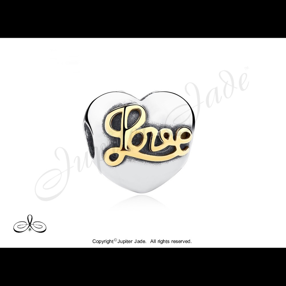 925 Silver / Gold Heart charm clip - Fits Pandora
